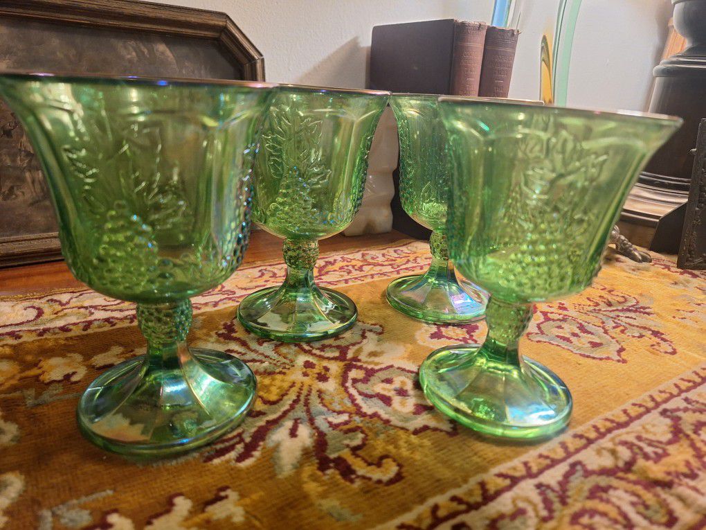 Indiana Lime Green Carnival Glass Goblets 