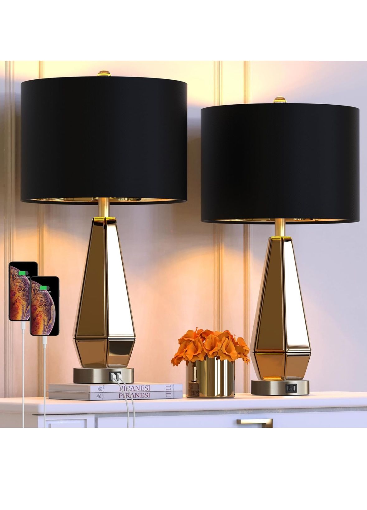 Tawny Mirror Bedside Tables Set Of 2