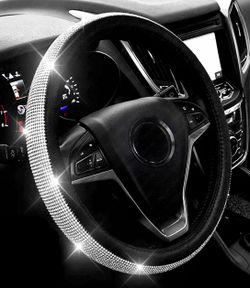 Leather Steering Wheel cover Crystal Rhinestones