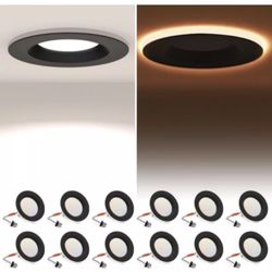 12 Pack 4 Inch Black LED Can Lights with Night Light, 5CCT Retrofit Recessed Lig