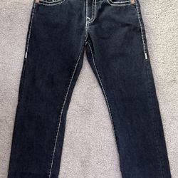 True Religion Ricky Relaxed Straight Jeans Dark Wash Size 32
