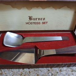 VTG JAPAN 1960s Burnco Hostess Set Stainless Steel Wood Handles MCM Pie Server