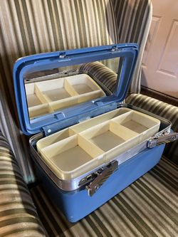 Blue Samsonite Makeup Case , Still Good Some Makeup Stains 