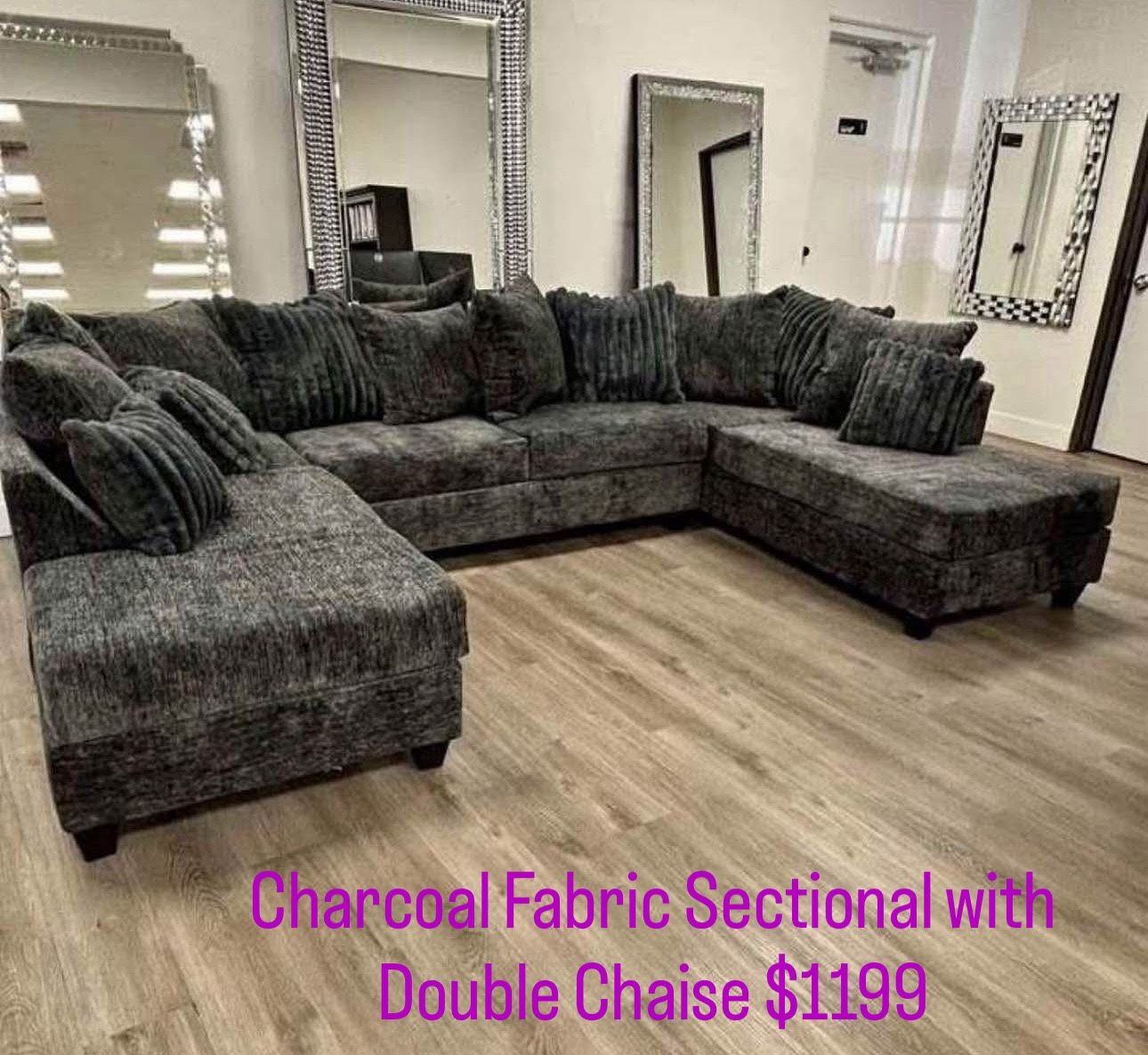 Charcoal Fabric Sectional With Double Chaise. Brand New. 