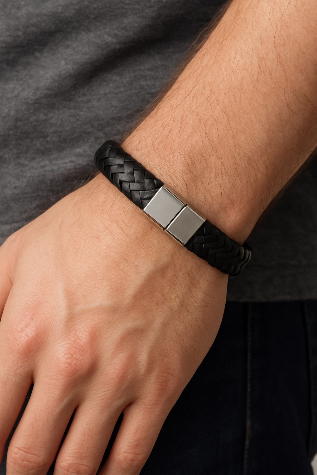 Classic Retro Woven Leather Bracelet With Stainless Steel Magnetic Buckle Fashion Charm Bracelets for Men