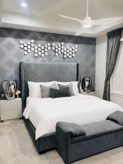 King Pleated Performance Velvet Wingback Bed