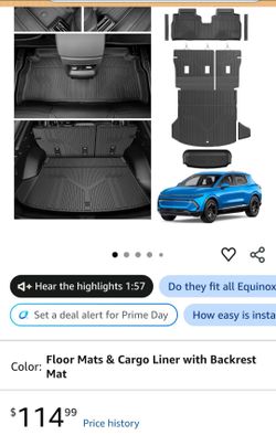 -loor Mats for 2026 2025 2024 Chevv Eauinox EV (Nor Fuel) Trunk Mat with Backrest Mat and Storage Mats Door Sill Protectors, All Weather Cargo Liner B