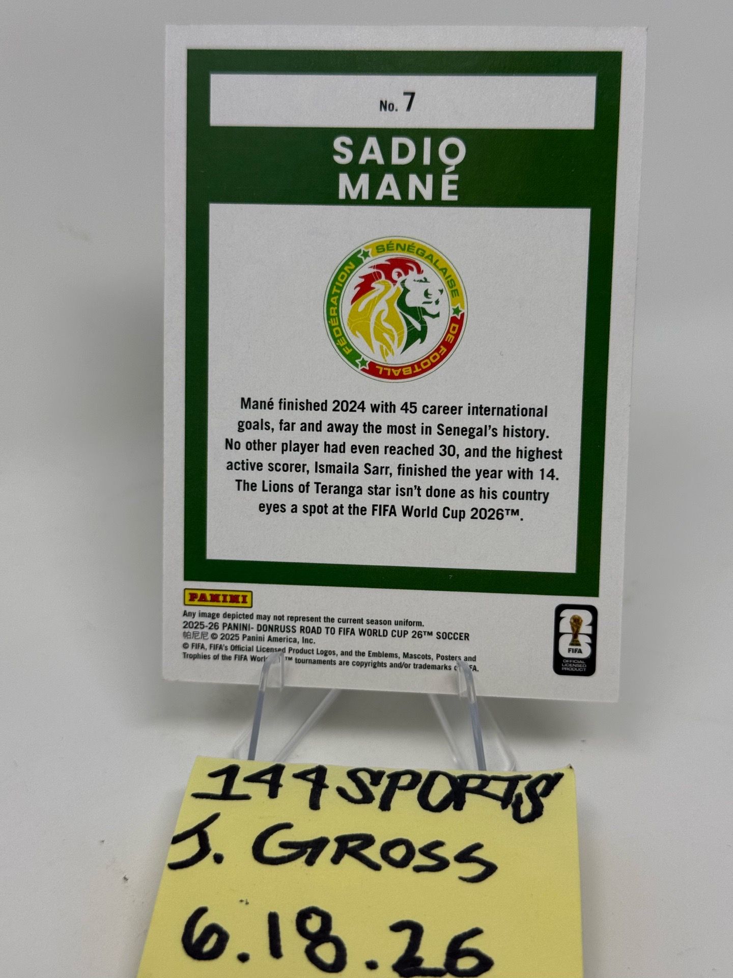 ⚽️ SADIO MANE ⚽️ Gold /10 SSP 2025-26 Donruss Road To World Cup 7/10 Senegal Optic parallel prizm display picture 1