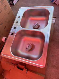 Glacier Bay Stainless Steel 33 in. Double Bowl Drop-In Kitchen Sink with Faucet