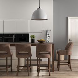 Bar Stools Set of 4,Upholstered Counter Height Bar Stools,Modern Counter Stools with Wood Legs for Kitchen Island Dining Room Bar, Brown