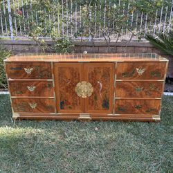 Ornate Asian Style Burl Wood Dresser