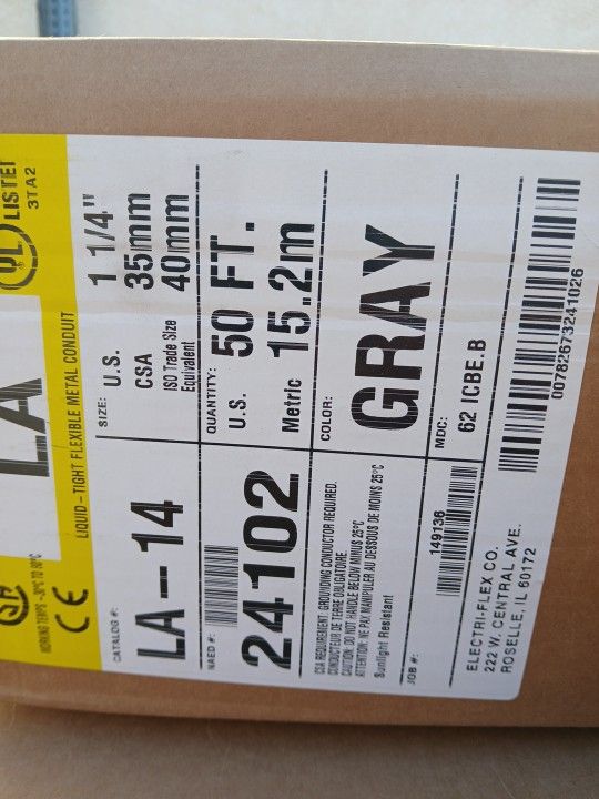 1 1/4" Liquidtight Flex 50ft $80 W/ 2 Connectors