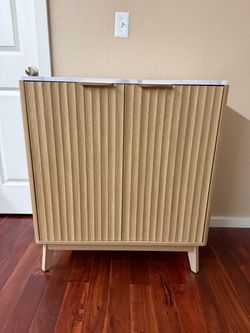 Modern Fluted  Wood Sideboard Cabinet - Marble-Look Top
