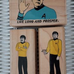 Paramount Picture 1991 Stamp Oasis Star Trek Wood Rubber Stamp Spock Sulu Chekov