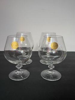 Set of 4 Cristal D’Arques Crystal Brandy Snifters Glasses Faceted Stem