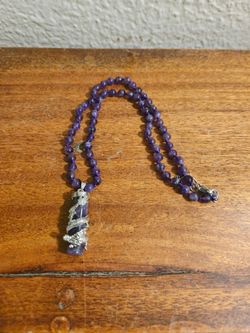 BEAUTIFUL Amethyst Crystal Beads and Crystal Point Wrapped with Silvertone Dragon