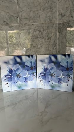 Blue Floral Canvas Wall Art Set of 2