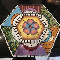 Prospero Studio Whimsical Colorful Flower Platter Octagon Shape 14x width 16” point to point