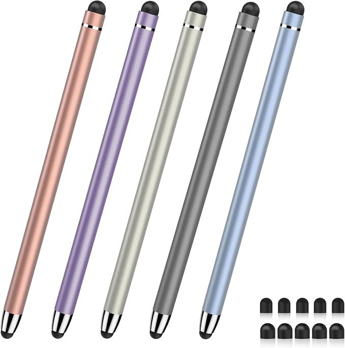 BRAND NEW 5PCS 2 in 1 Stylus Pen with 10 Replacement Rubber Tips for All Touch Screens