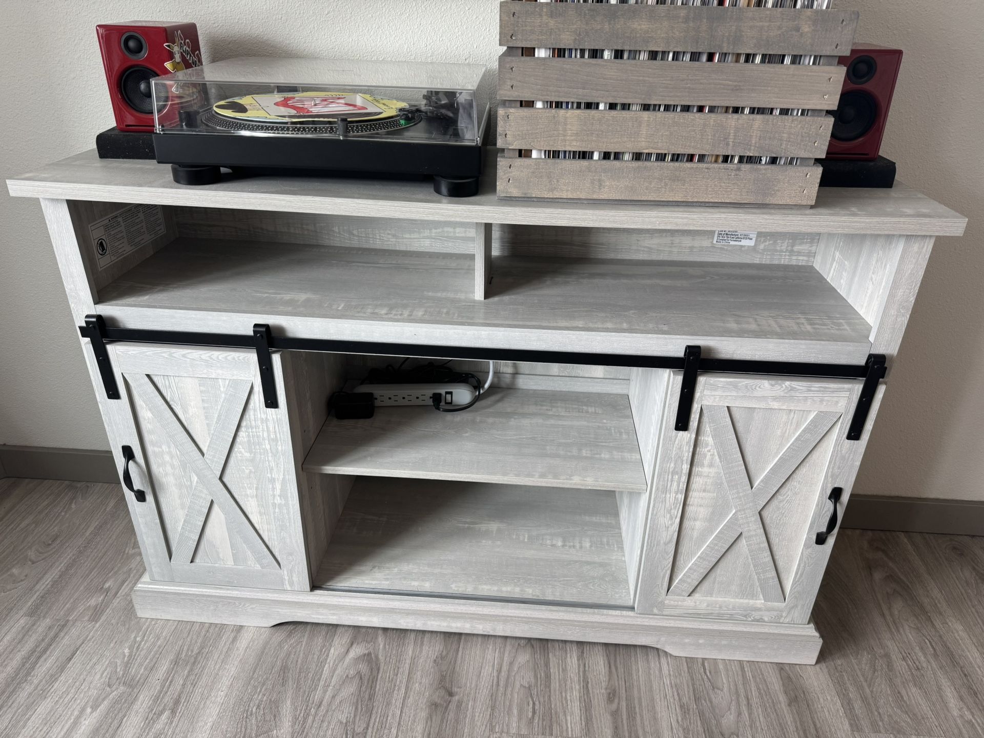 Transitional Sliding Barndoor Highboy Stand