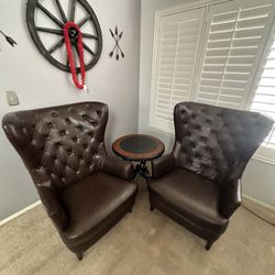 Faux leather tufted wingback 2 Chairs and Table