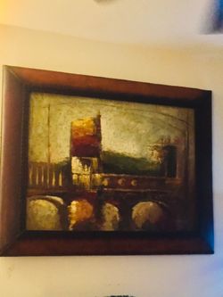 Oil painting with leather frame 48” x 60”