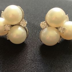 14kt Pearl And Diamond Earrings Vintage 