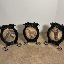 Set of 3 Black Ceramic Psalm Frames with Jungle Animal Prints