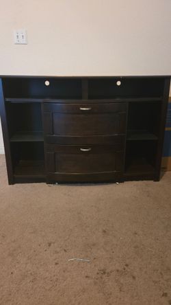 Dark Brown Wood TV Stand with Drawers
