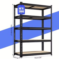60"H Garage Shelving Storage Shelves，2000LBS Capacity Heavy Duty Adjustable Storage Shelve For Closet