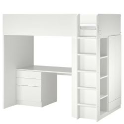 Smastad IKEA Twin Loft Bed White With Wire Drawers And Shelves