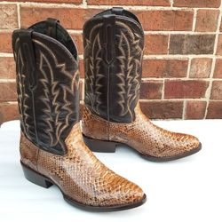 J B Dillon Reserve Python Brown Leather Cowboy Boots