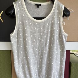 Talbots Women’s Vest Gray White Detail Sleeveless Size M Classic Style 