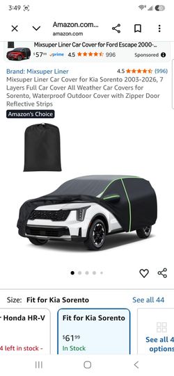 Mixsuper Liner Car Cover for Kia Sorento 2003-2026, 7 Layers Full Car Cover All Weather Car Covers for Sorento, Waterproof Outdoor Cover with Zipper D