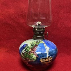 8.5 inches with Glass Handmade Hand painted Imported From Greece Ceramic Oil Lamp
