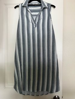 Beach Lunch Lounge Striped Sleeveless Shirt Dress | Size XS | Gray & White