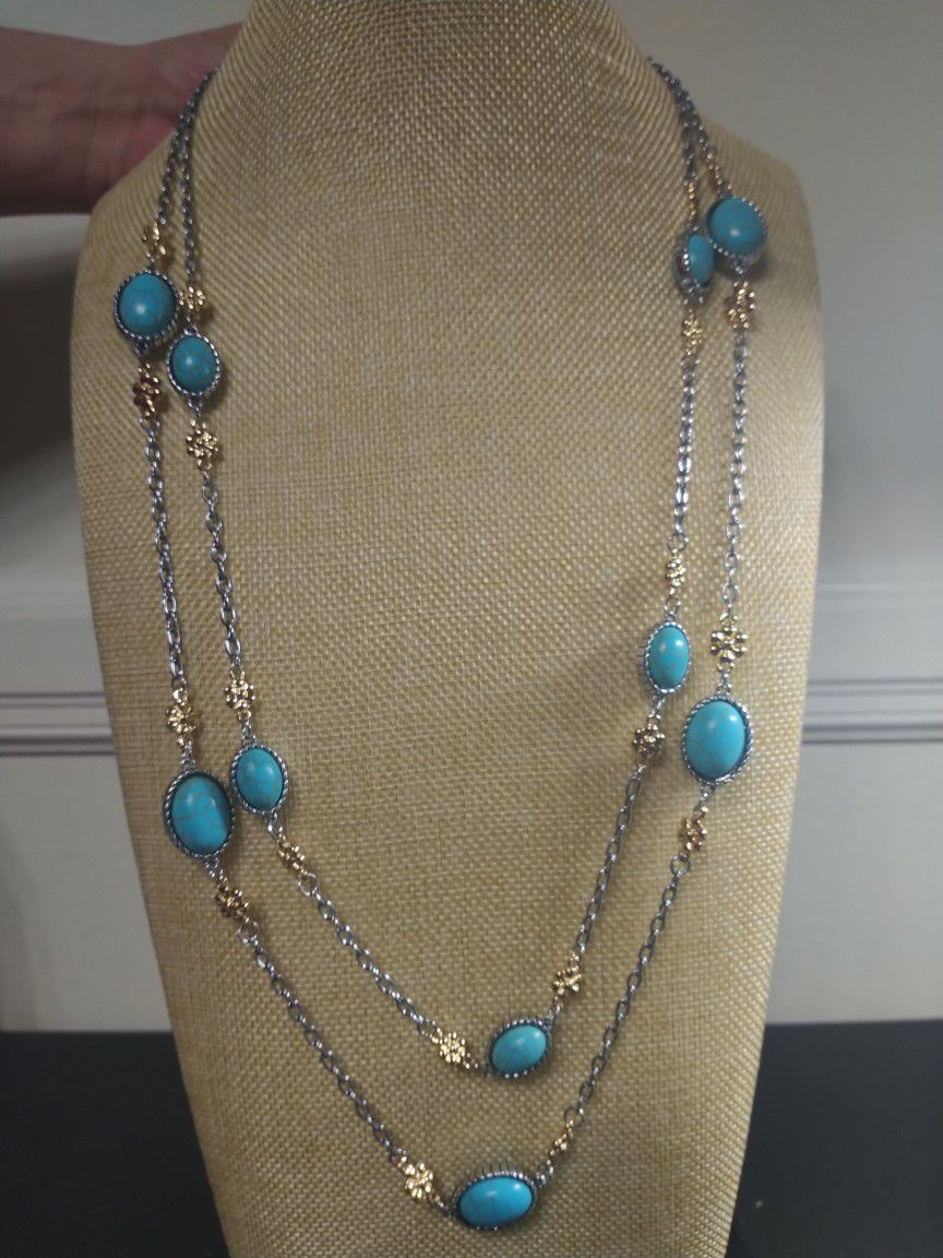 By Ballet Silver Tone Turquoise Necklace New
