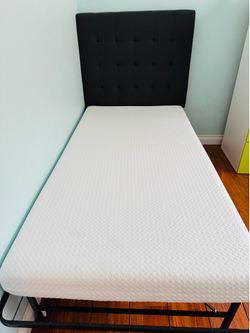 Twin XL headboard and bed frame, twin size mattress memory foam