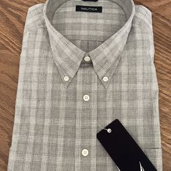 NWT- Nautica- button down long sleeve shirt - XXL - grey 