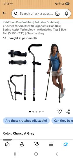 in-Motion Pro Crutches | Foldable Crutches| Crutches for Adults with Ergonomic Handles | Spring Assist Technology | Articulating Tips | Size Tall (5'1