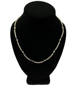 Custom Made Tennis Necklace Chain with Oval Brilliant Diamond Accents 18kt
