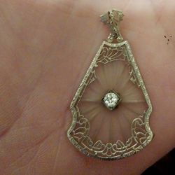 1930s Art Deco German Morning Galls White Gold Pendant With Diamond 