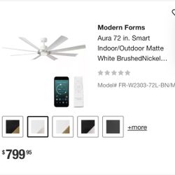 Aura Indoor and Outdoor 8-Blade 72in Smart Ceiling Fan in Soft Brass Matte White with 3000K LED Light Kit and Remote Control works with Alexa and iOS 