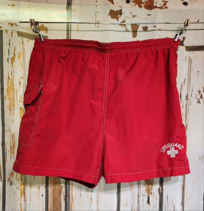 UDE Pool Rules Red Lifeguard Female Shorts L