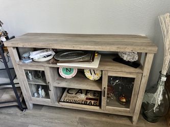 Rustic Gray Buffet / Storage Console with Glass Doors