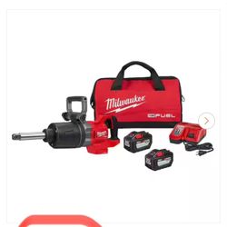 Brand New Milwaukee Fuel 18V Brushless 1” Impact Wrench Ext Reach D-Handle w/Two 12 Hr Batteries & Rapid Charger