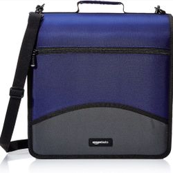 Amazon Basics Durable 3 Ring Zipper Binder for School, O-Ring Closure - Large Capacity, 4 inches, Office, Blue
