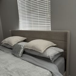 California King Bed & Mattress – Modern Upholstered Frame, Great Condition