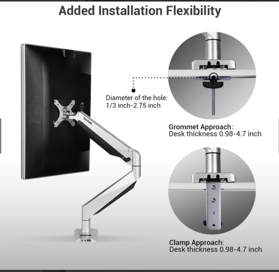Loctek D7L Heavy Duty Full Motion Gas Spring Single Monitor Desk Mount For 10"-34" Monitors