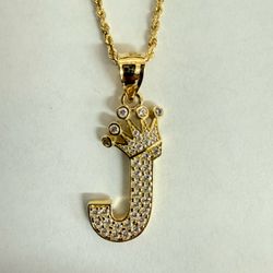 10K Gold & CZs “J” Pendant